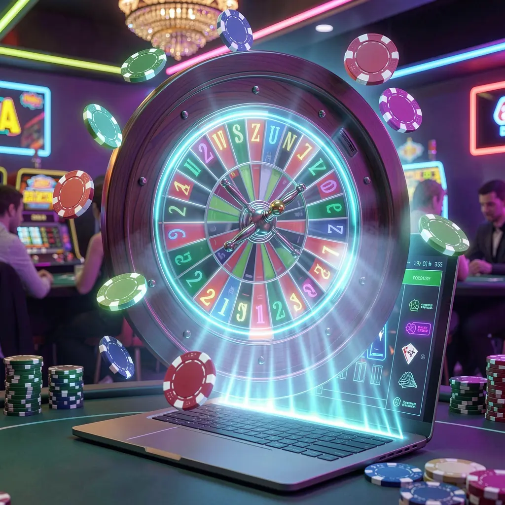 Futuristic roulette wheel with glowing numbers and floating casino chips representing high tech gaming on JILIBB22 for players in the Philippines